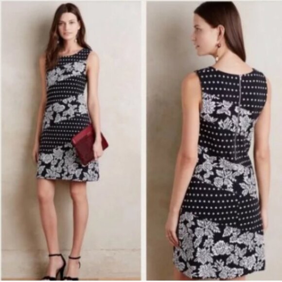 Anthropologie Maeve Floral Polka Dot Shift Dress in Black XS - Picture 2 of 12